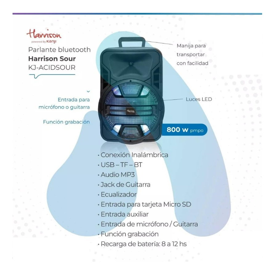 Parlante Harrison 12 Pulgadas 800 Watts Conexión Inalambrica
